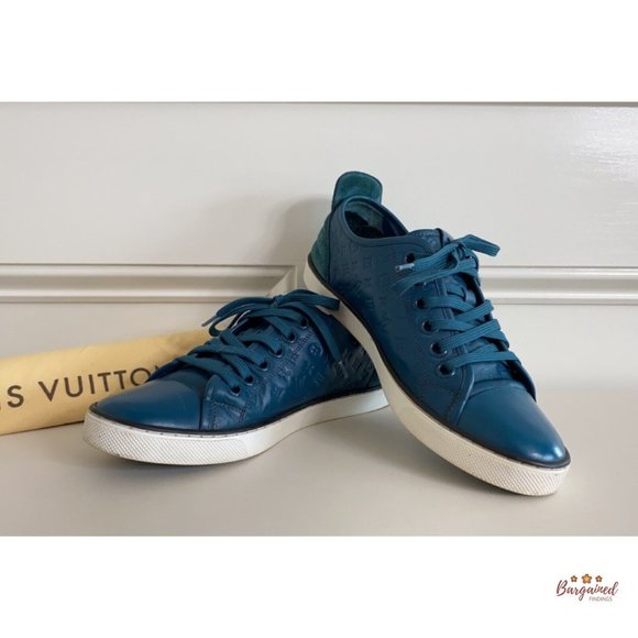 Auth Louis Vuitton Green Monogram Embossed Leather Nubuck Low Top Sneakers 36/6 - Picture 9 of 15